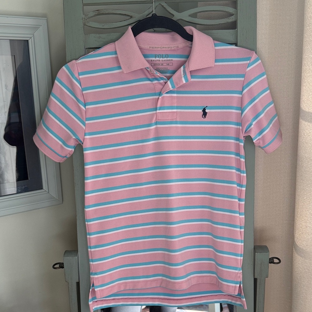 Polo by Ralph Lauren Kids Striped Polo in Pink and Blue